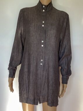 Maneki Neko Womens 100% Linen Long Sleeve Button Shirt Tunic Sz 40 / S